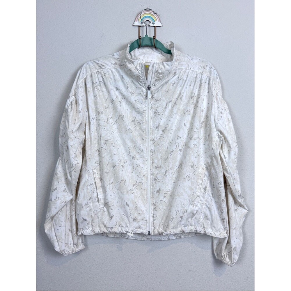 Zella Rec Room Floral White Patterned Zip-Front Jacket S